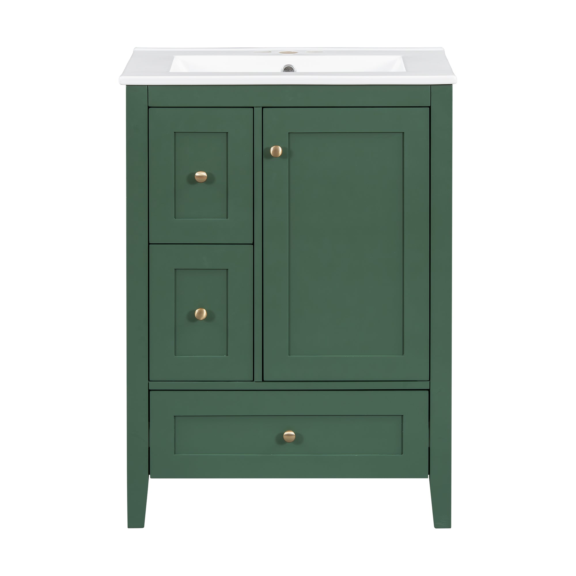 VanityFus 24-in Deep Green Bathroom Vanity Single Sink Combo Ceramic Top 1 door 3 drawers Undermount Adjustable Shelves